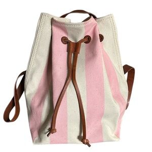 Madewell Canvas Somerset Backpack Cream and Petal Pink Stripes Leather Straps